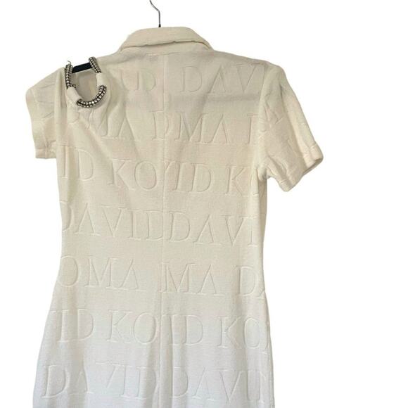 David Koma Crystal Embellished DK Intarsia Terry Logo Midi Dress White Size US 6 - Picture 6 of 16